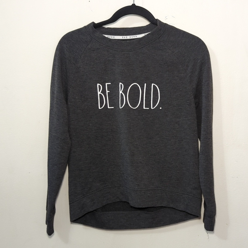 Rae Dunn 'Be Bold' Sweatshirt Gray White Waist Length Preppy Women's Size XS